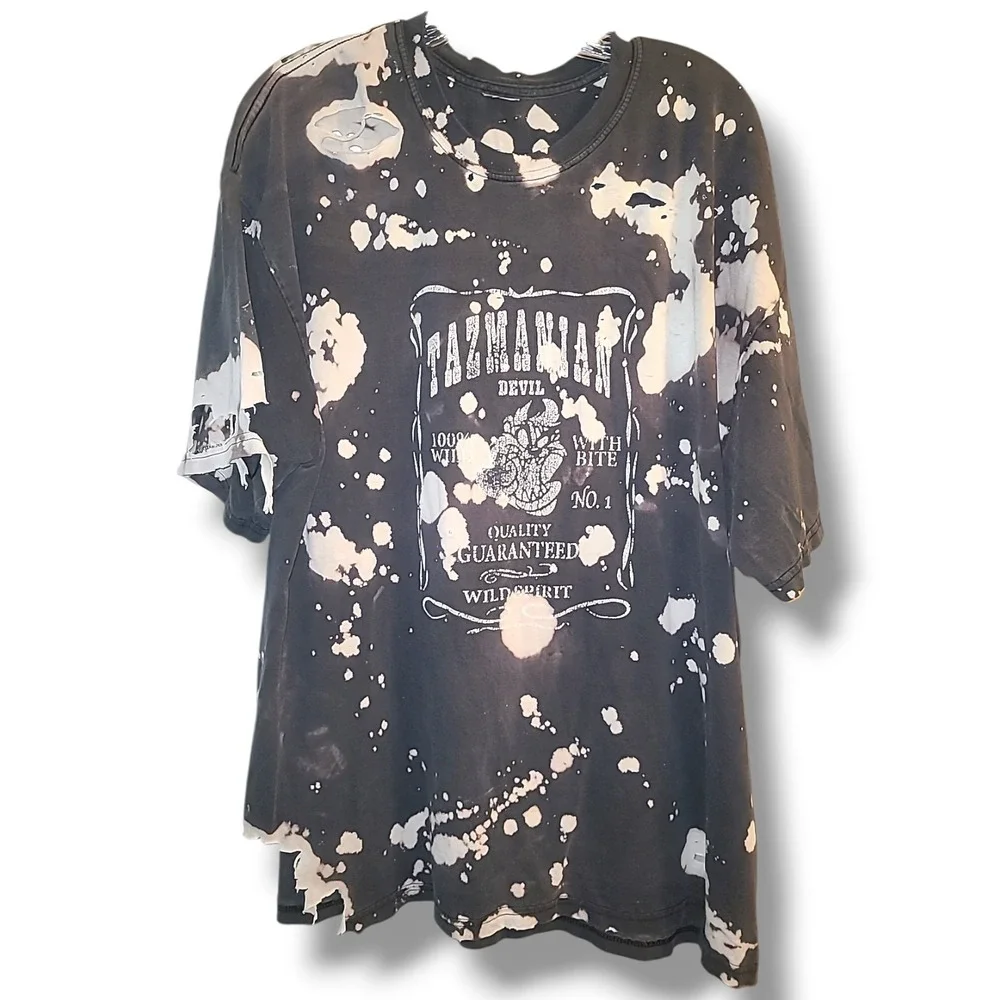 Tasmanian Devil Graphic T Shirt Black Distressed Bleached Men's 2XL Y2K